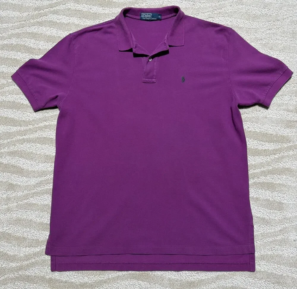Vintage Polo Ralph Lauren Shirt Mens XL Purple Cotton Golf Rugby Polo Made USA
